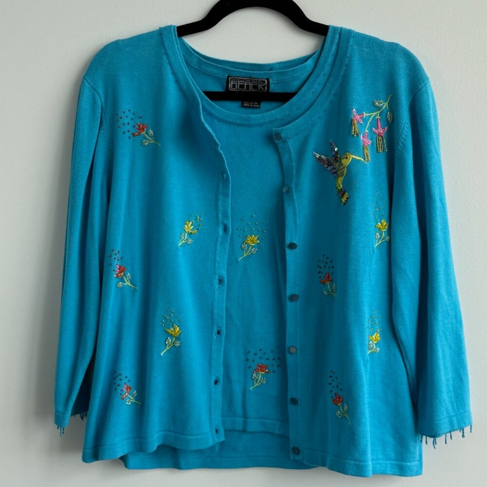 Blue Embrodiered Knit Sweather + Tank Set